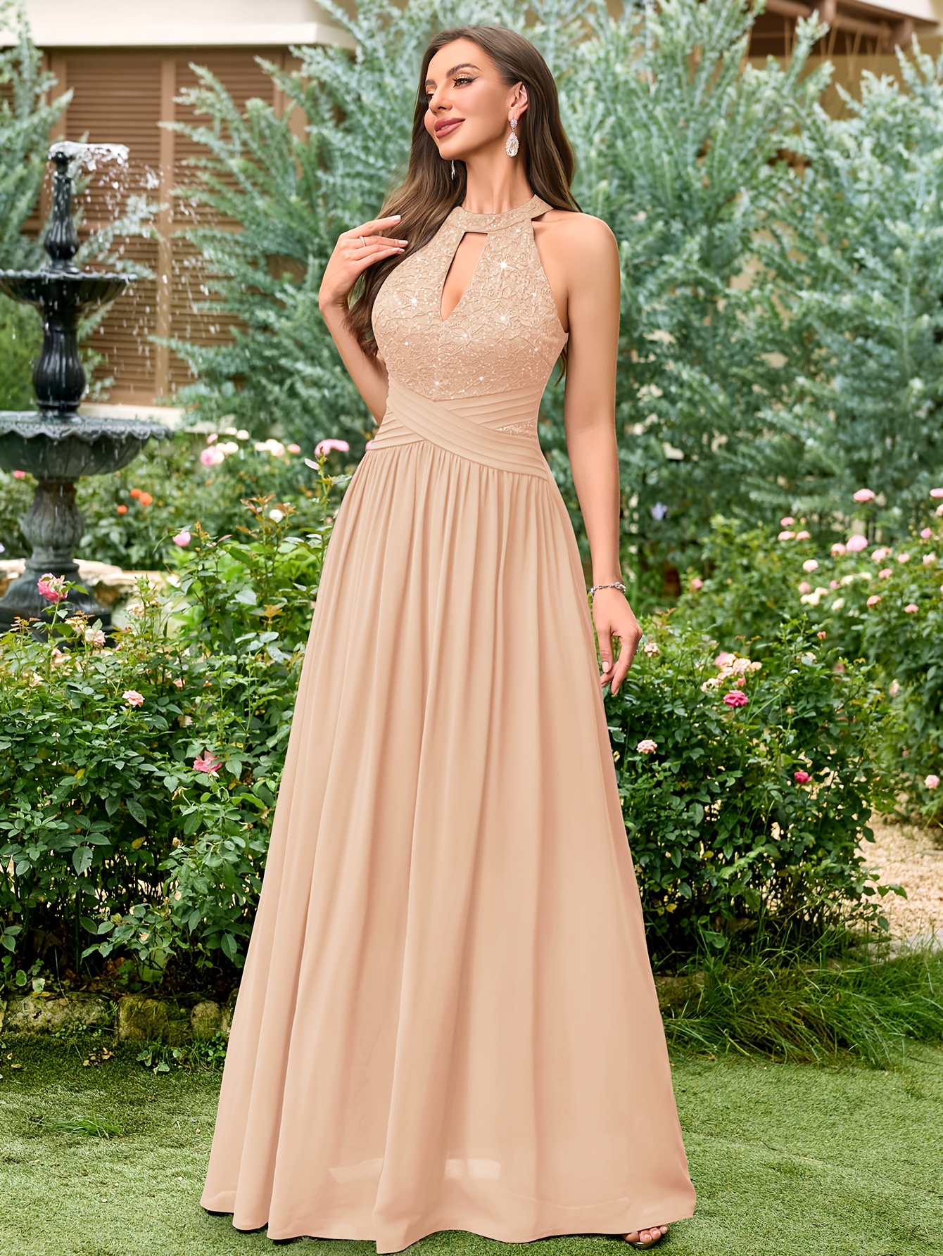 25678a womens elegant halter sleeveless sequin lace - Temu Bahrain