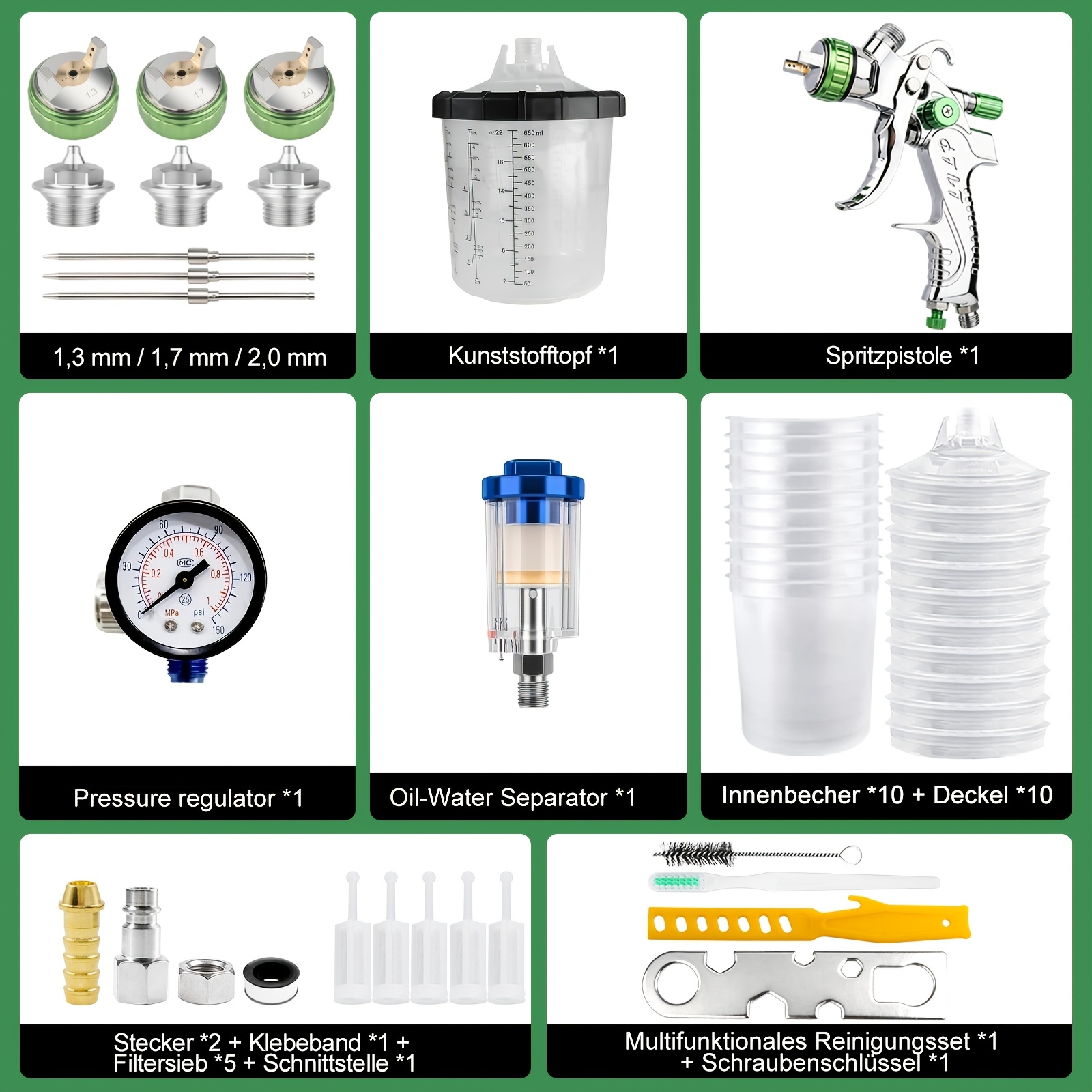 Image of Lvlp Automotive Spray Gun Advanced Spray Gun Kit (1.3/1.7/2.0mm), Upgraded Air Spray Gun Suitable For Spray Painting Such As Automotive Spray Painting, Primer Spray Painting, Etc