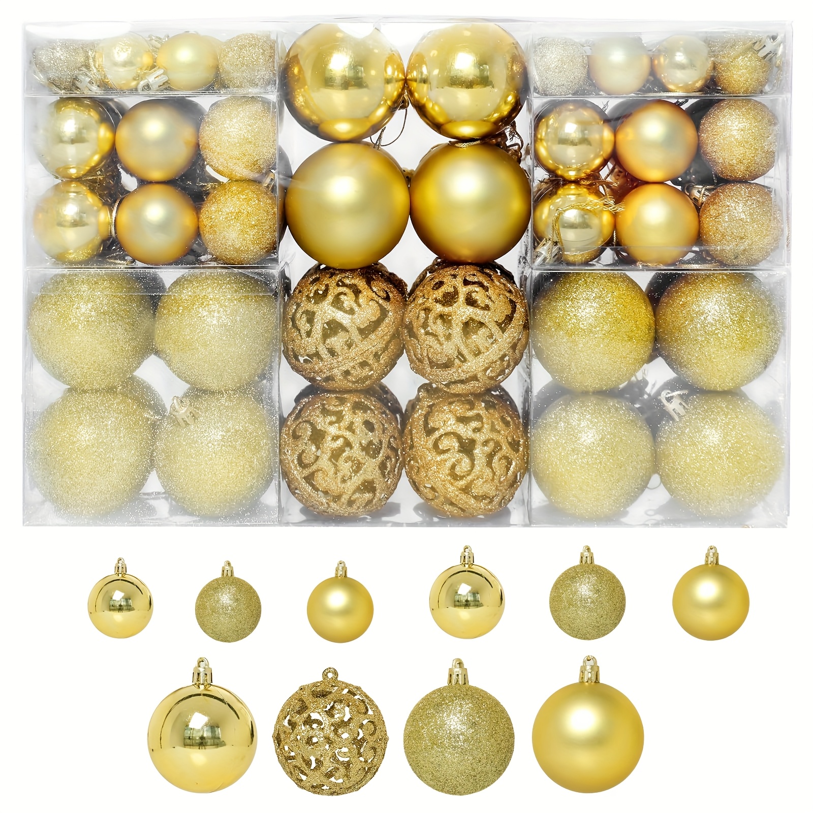 TEMU 100pcs Christmas Tree Balls Ornaments Set, Golden Ornaments For Christmas Tree, Shatterproof Hanging Tree Decorations