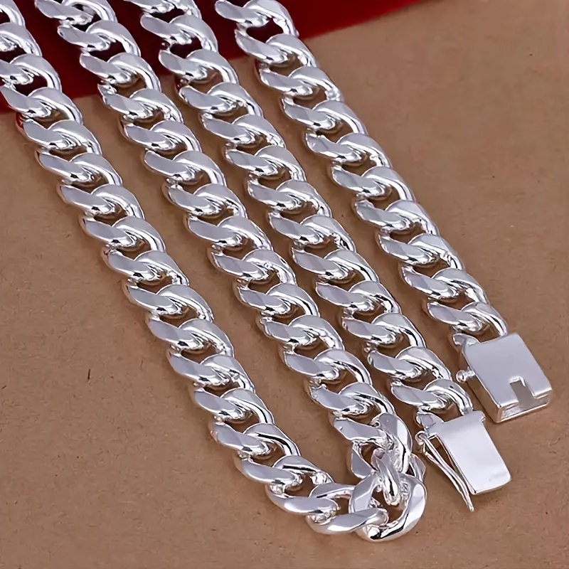 

1pc 925 Sterling Silver Cuban Link Chain Necklace For Men, 10mm Wide, Square Clasp, Ideal Father's Day Gift, Party Accessory, For Male Friends