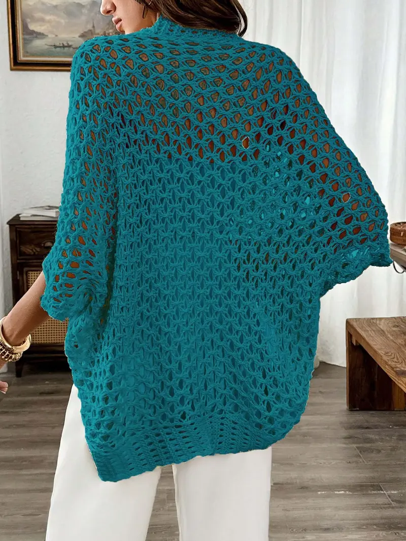 womens elegant open cardigan with batwing sleeves loose fit and lace design for spring and summer details 11