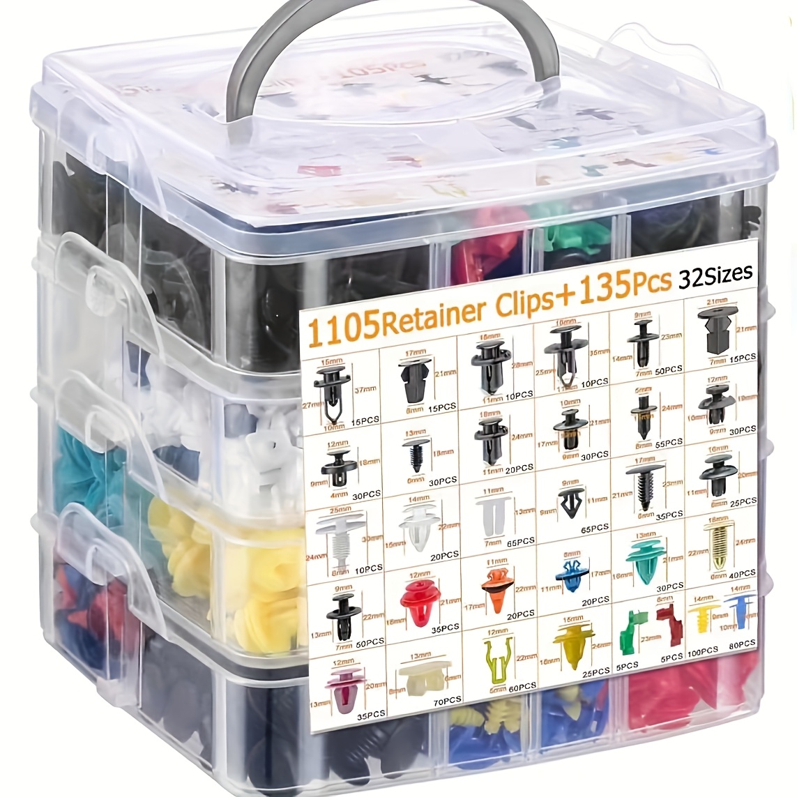 TEMU 1105 Assorted Automotive Clips, 4-layer Plastic Fasteners, Universal Car Body Parts And Additions, Made Of Pp Material, Suitable For Models Of