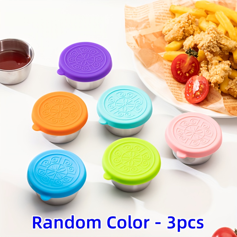 TEMU 3pcs Salad Dressing Containers, 1.6oz Small Reusable Stainless Steel Salad Dressing Containers With Silicone Lids For Lunch Box, Sauce