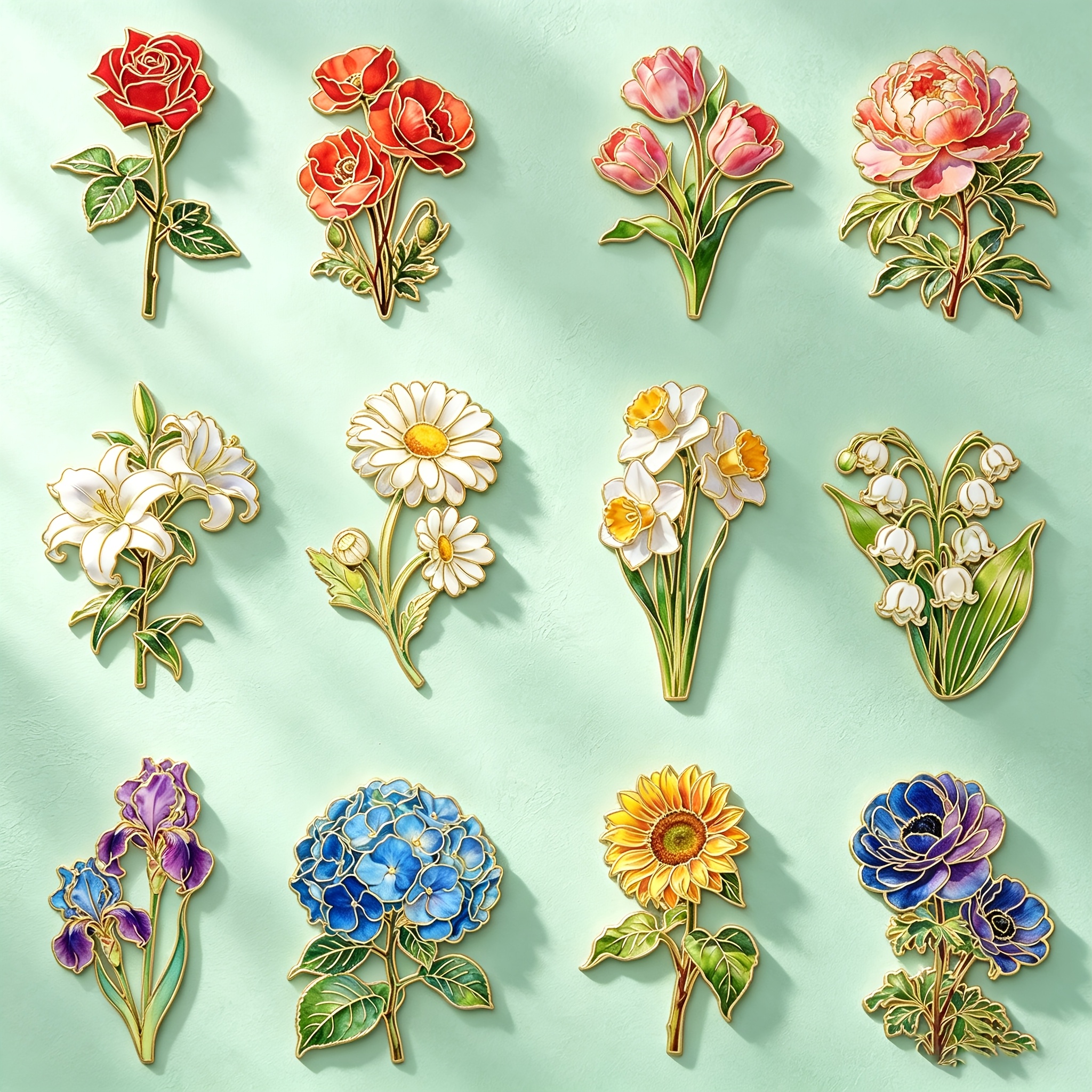 TEMU Set Of Colorful Floral Enamel Brooches - Intricate With Pink, Purple, Red, And White Flowers - Perfect For Clothing Accessories, Holiday Decor,