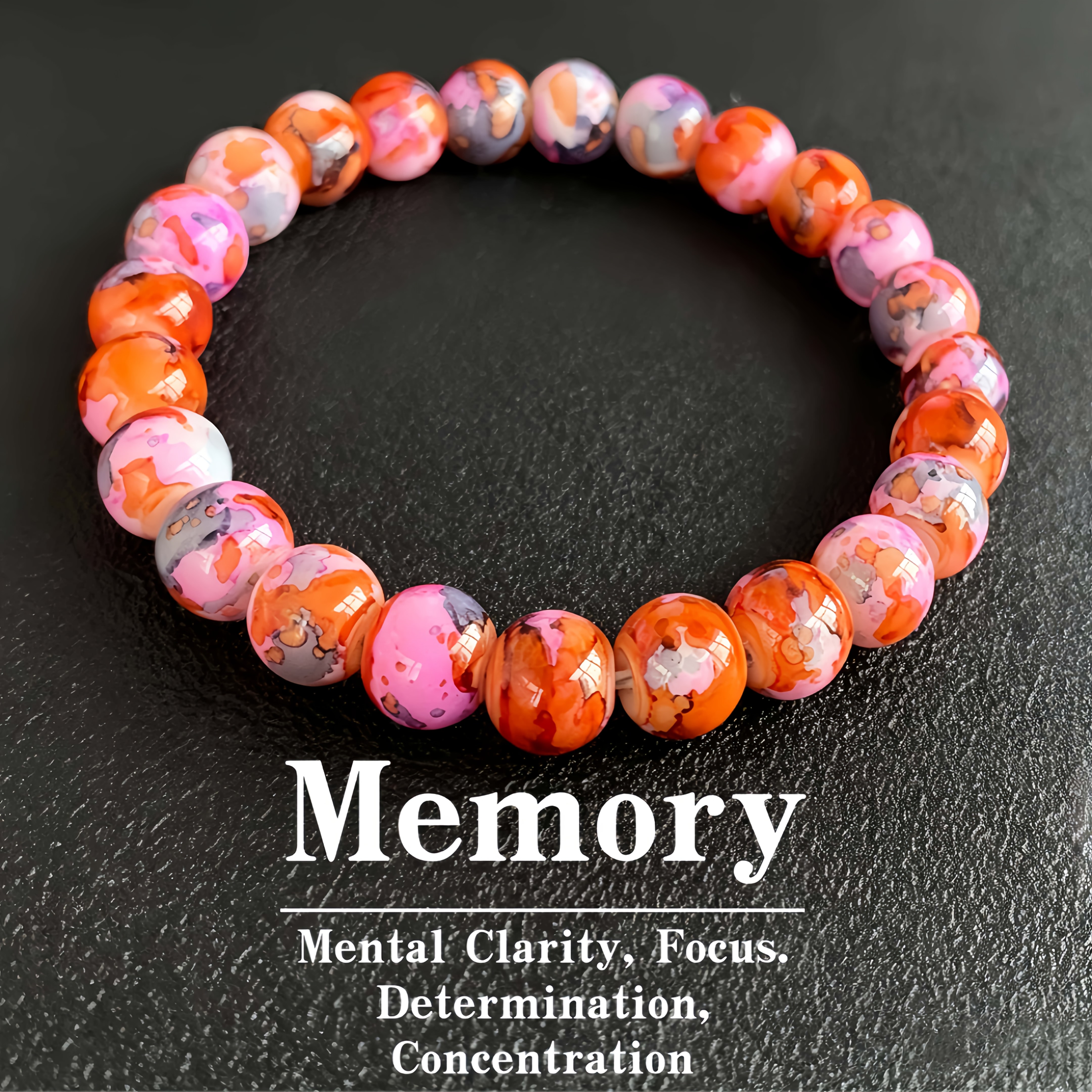 Image of 1pc Smooth Rain Flower Stone Memory Bracelet - Handmade, Perfect Gift For Parties And Daily Wear Accessory, With Mental , Focus, And Focus, Bohemian Style Jewelry Accessory For Women, Daily Wear