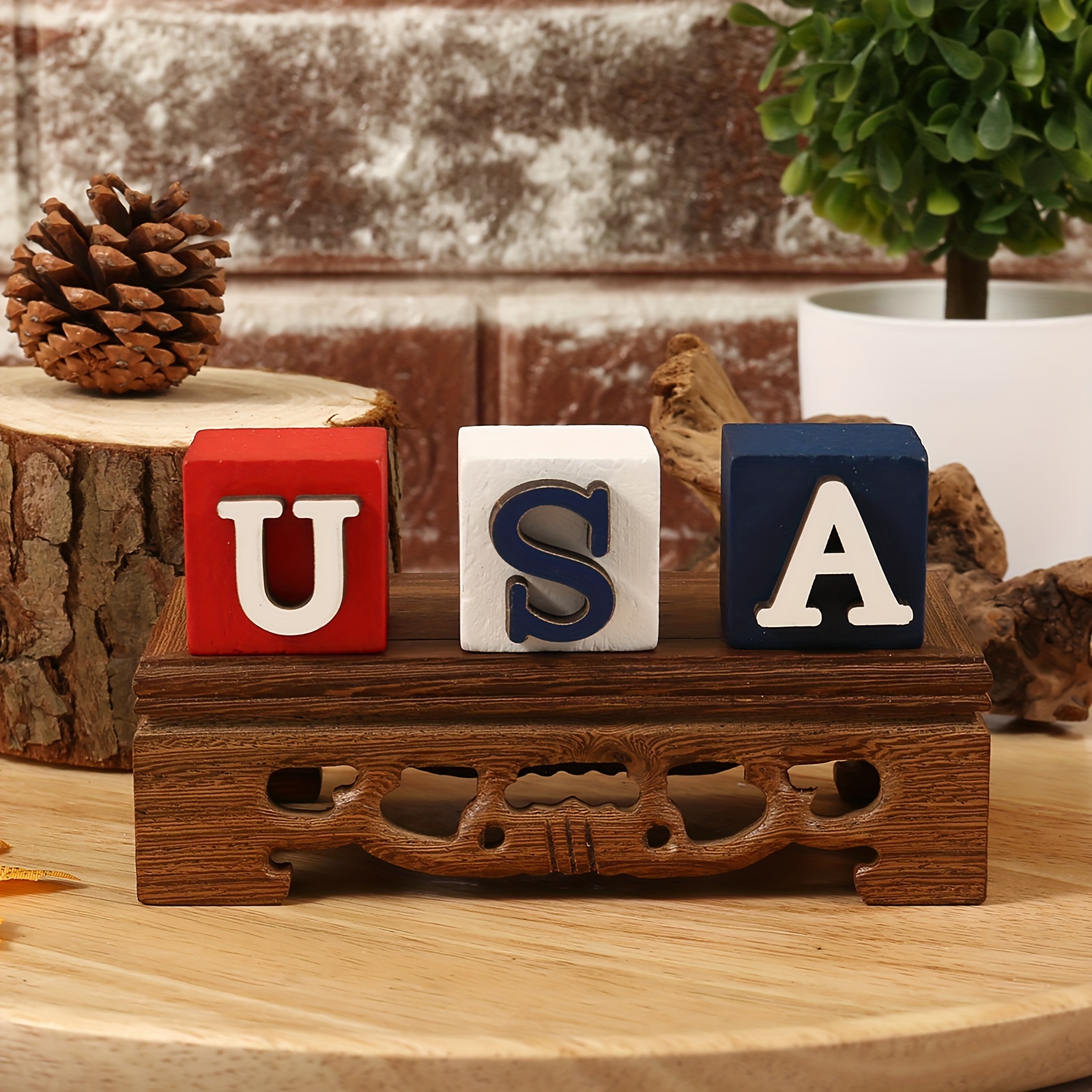 

4th Of July Patriotic Wooden Blocks Set - Sign Decor For Independence Day, Perfect For Home & Party Decoration In Living Room Or Bedroom Independence Day Decor