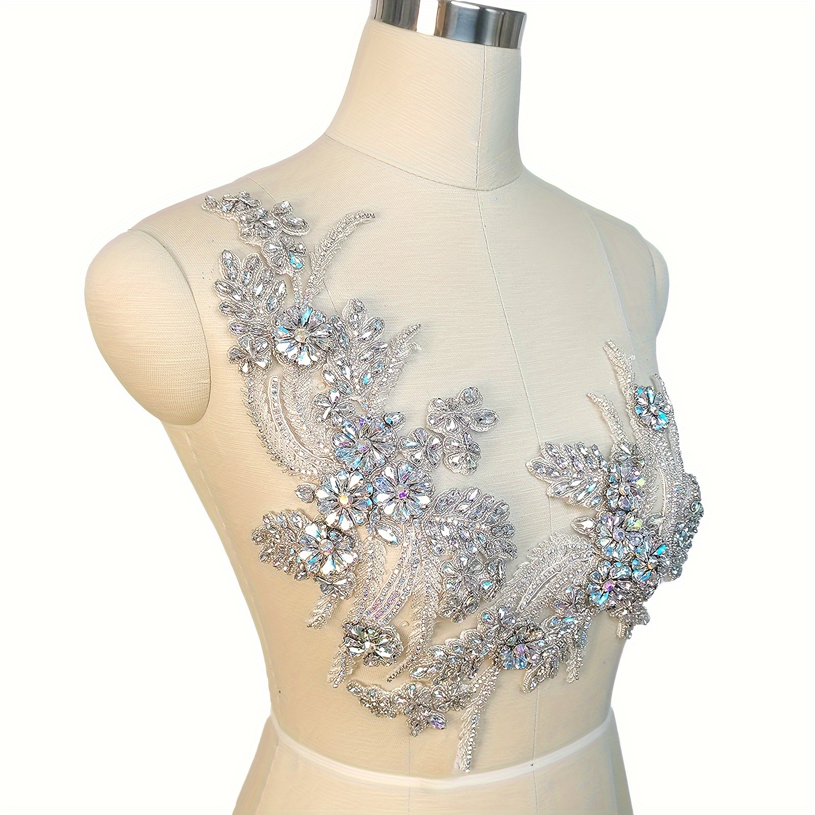 

Handmade Beaded Crystal Patches Bodice Lace Diy Applique Patches Accessory For Dress Clothes