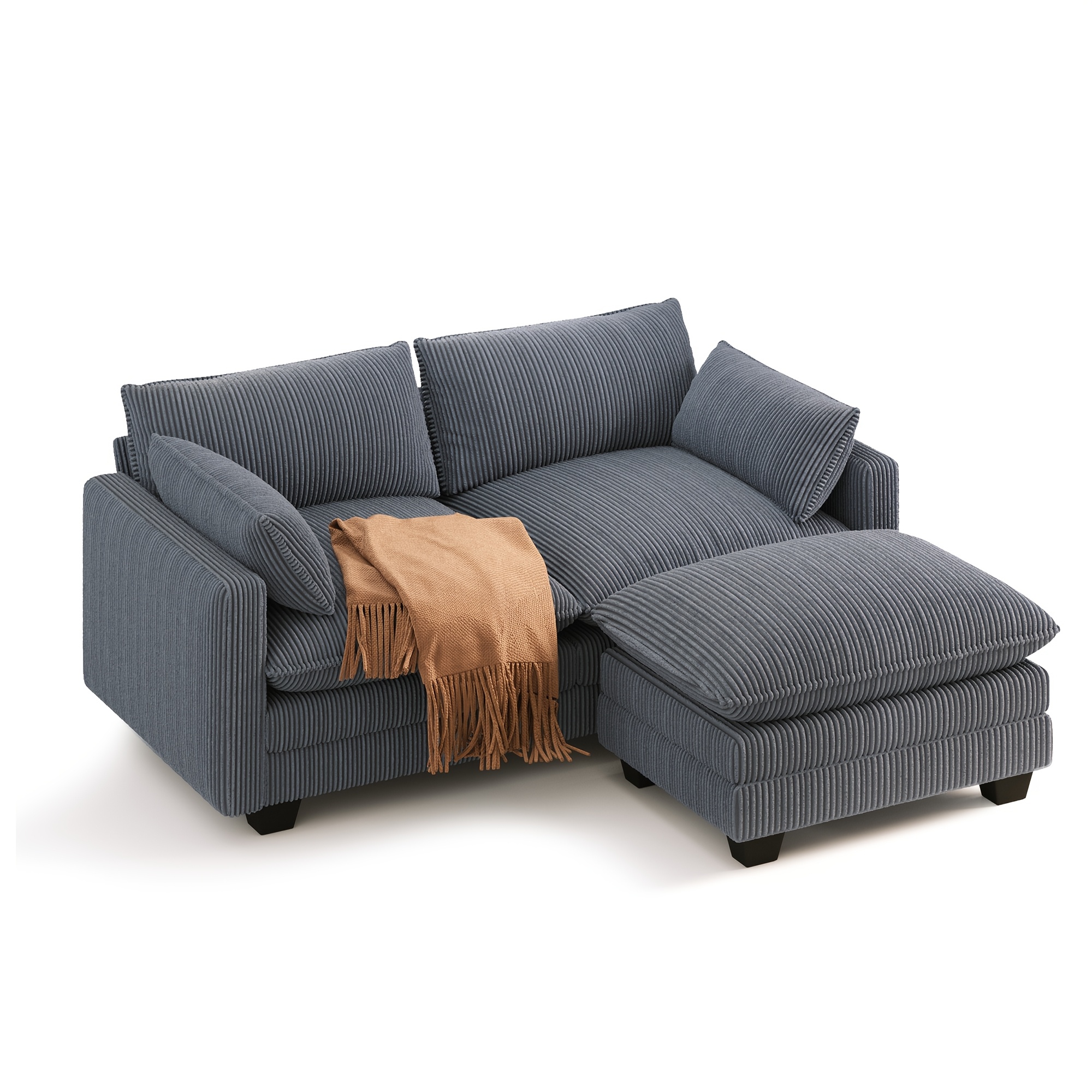 Image of L-shaped Corner Sofa With Ottoman, Modular 2-seater Cloud Corduroy Fabric With Removable Covers, Sofa With High-density Foam Padding For The Living Room Or Bedroom