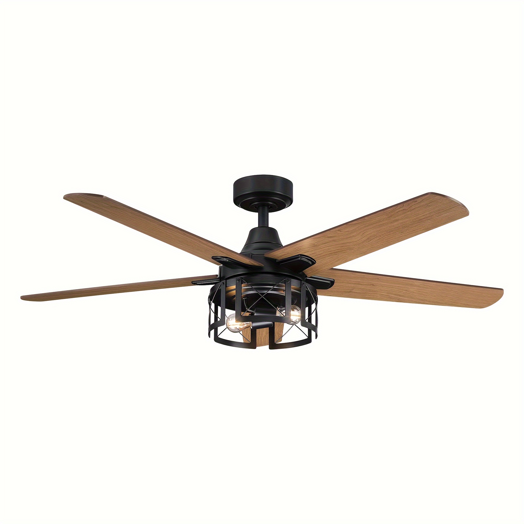 

52 In. Industrial Reversible Blades Matte Black Ceiling Fan With Remote Control And Light Kit