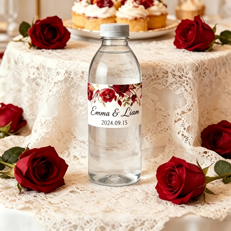 TEMU 25/30 étiquettes de bouteille d'eau personnalisées, personnalisable, diverses étiquettes décoratives roses, utilisées pour les sacs cadeaux,