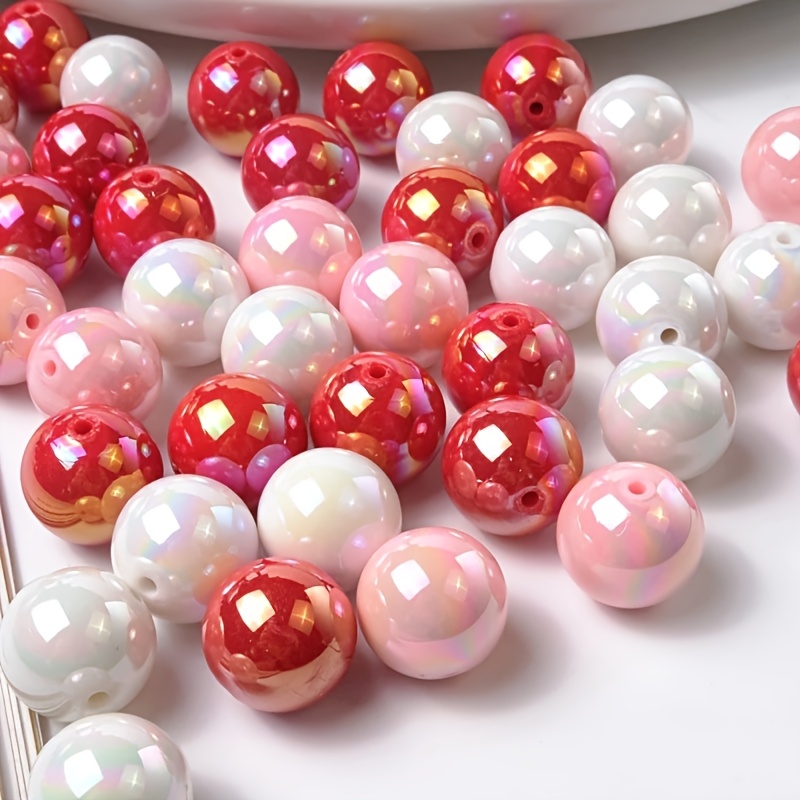TEMU 16mm 3-color Round Beads, Red, White, Pink. 32pcs. Used For Making Additions Such As Bracelets, Necklaces, Earrings, Etc. Exquisite Style