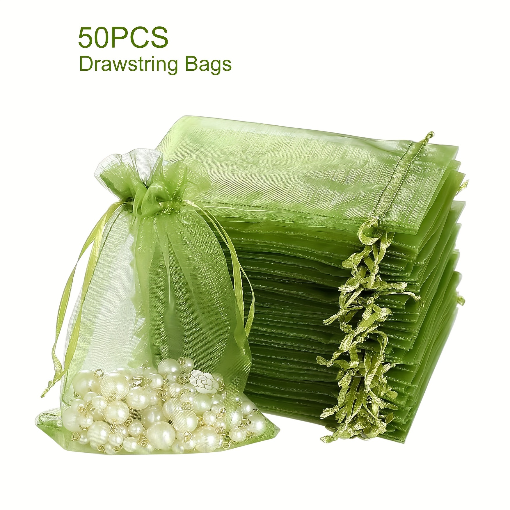

festive" 50-piece Grass Green Organza Drawstring Bags For Jewelry, Party Favors & Christmas Gifts - Durable Nylon/polyester
