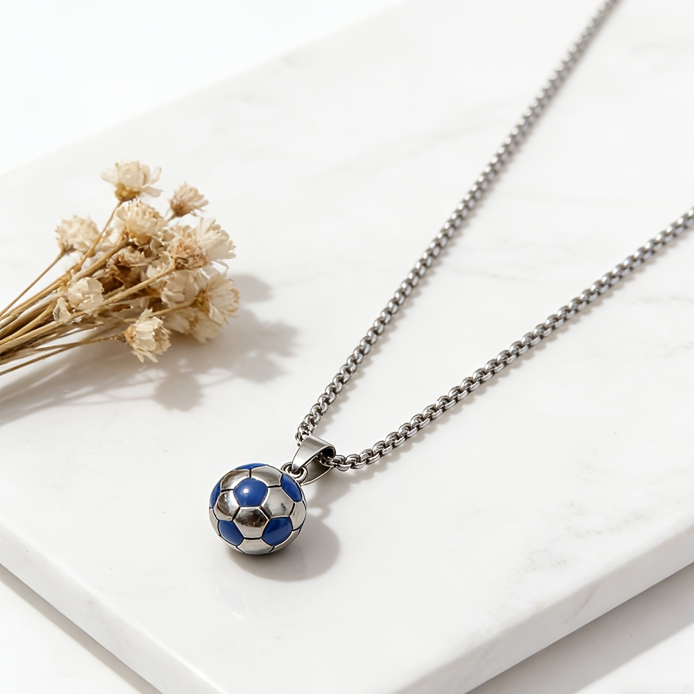 TEMU 3d Enamel Football Pendant Necklace Set Golden Silvery Style Necklace Football Fan Personalized Gift Trendy Additions