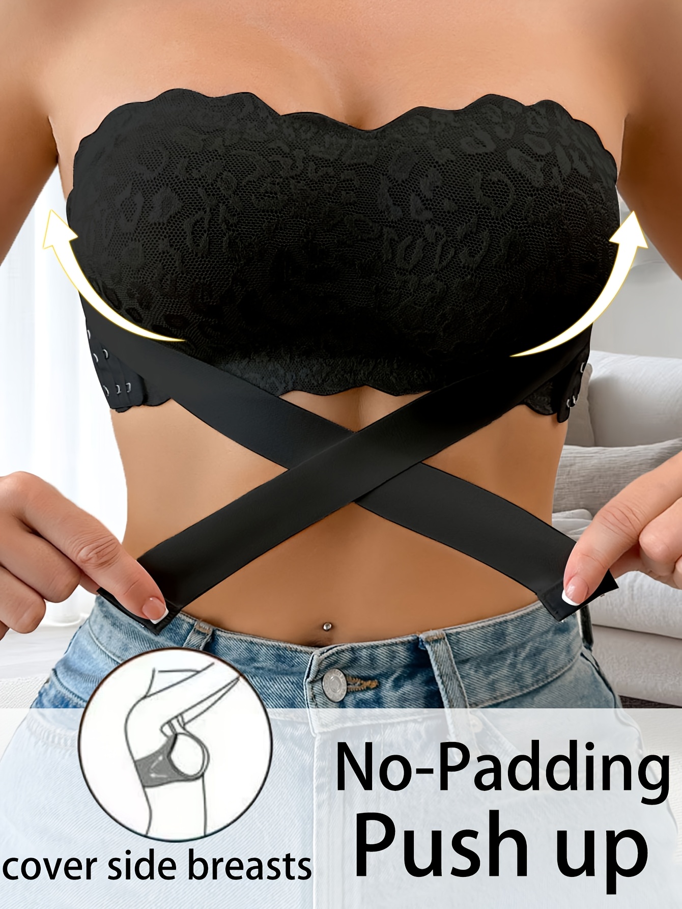 lace trimmed womens bra with front clasp and strapless   casual comfortable and simple bodysuit     enhances   and has a  