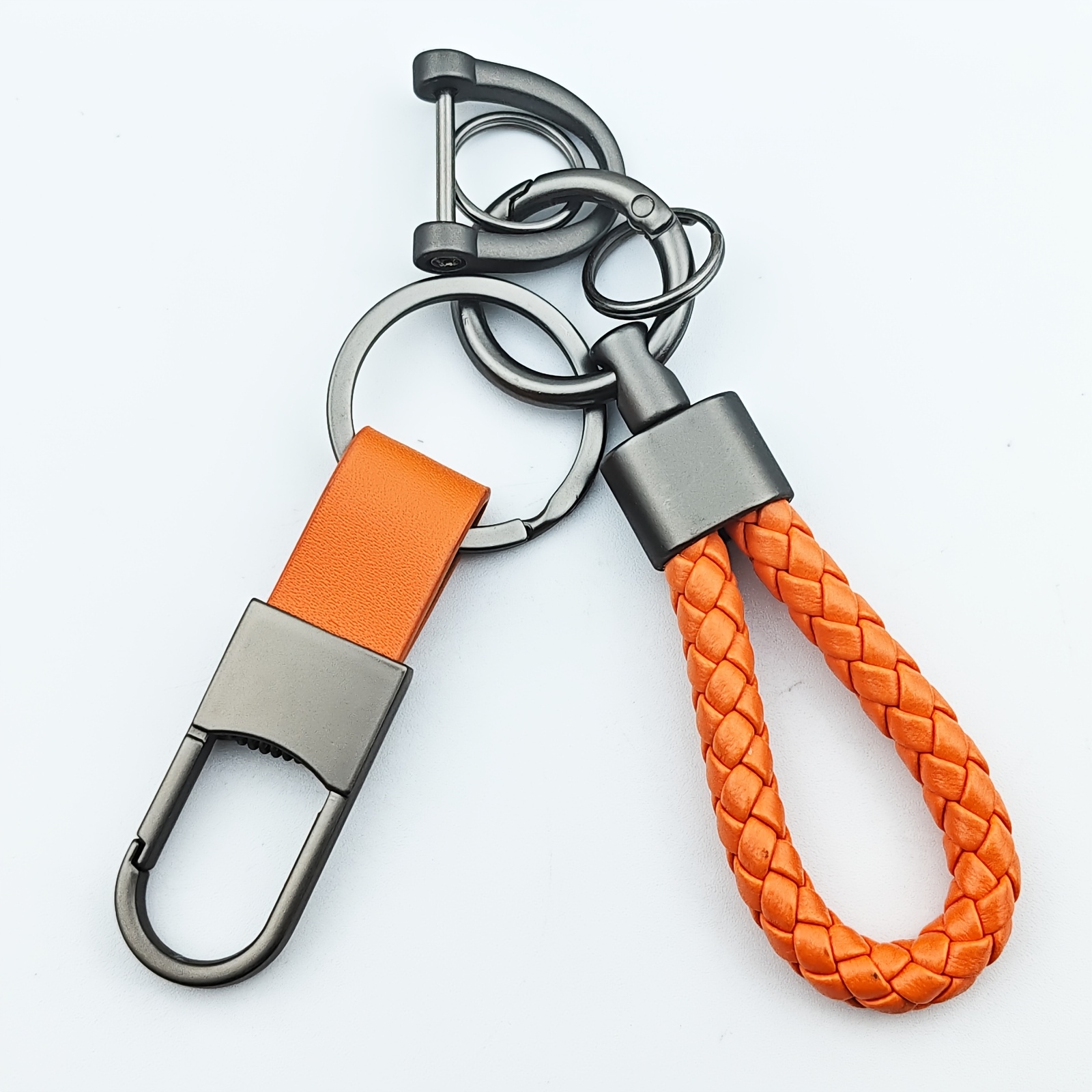 TEMU Creative Colored Car Simulation Modification Keychain, Pu Quick Release , Woven Rope Anti-loss Car Key Alloy Rotatable Handmade Woven Short