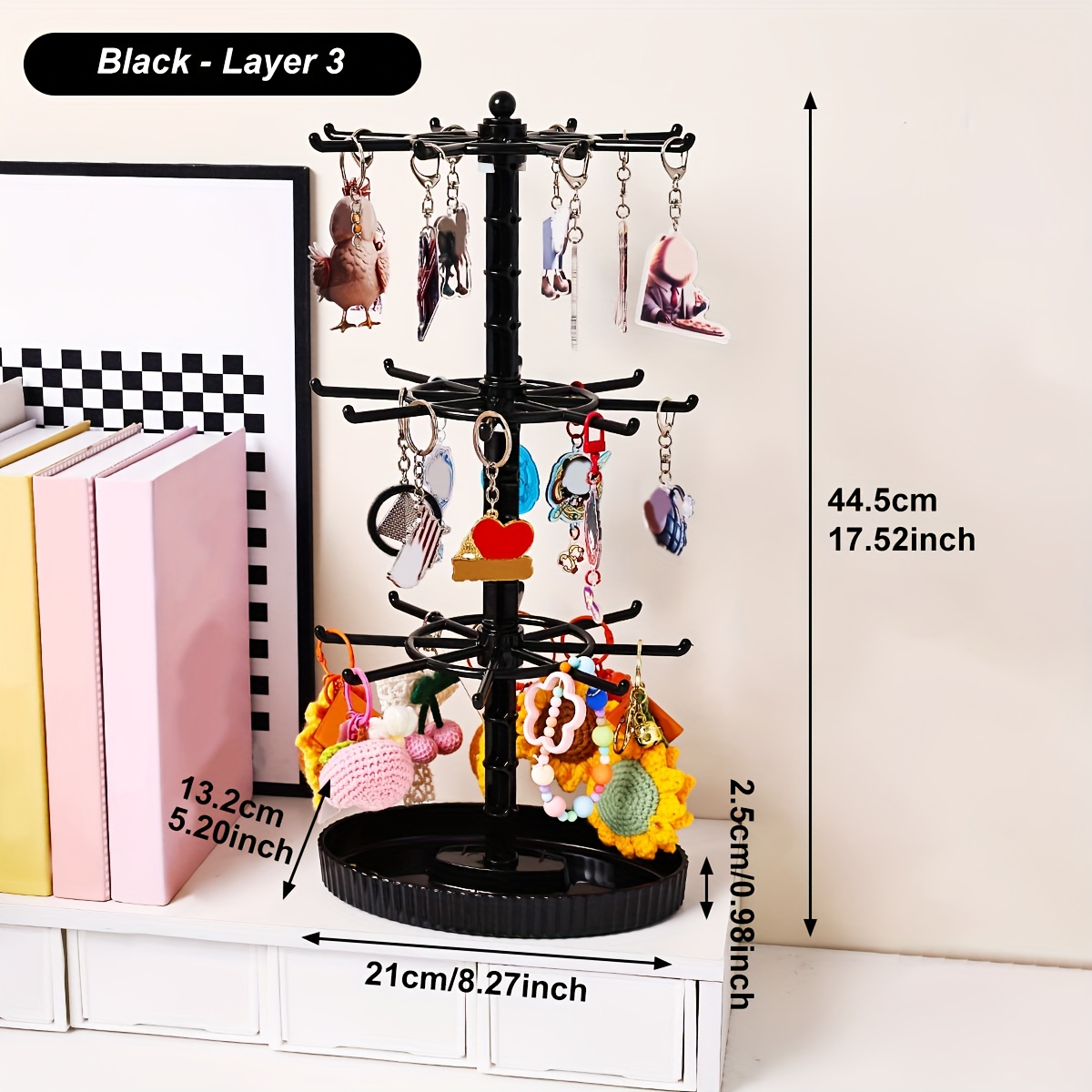 TEMU 1 pieza, Gancho para llaves giratorio negro/transparente, conveniente para encontrar y almacenar, estante de almacenamiento ajustable, estante