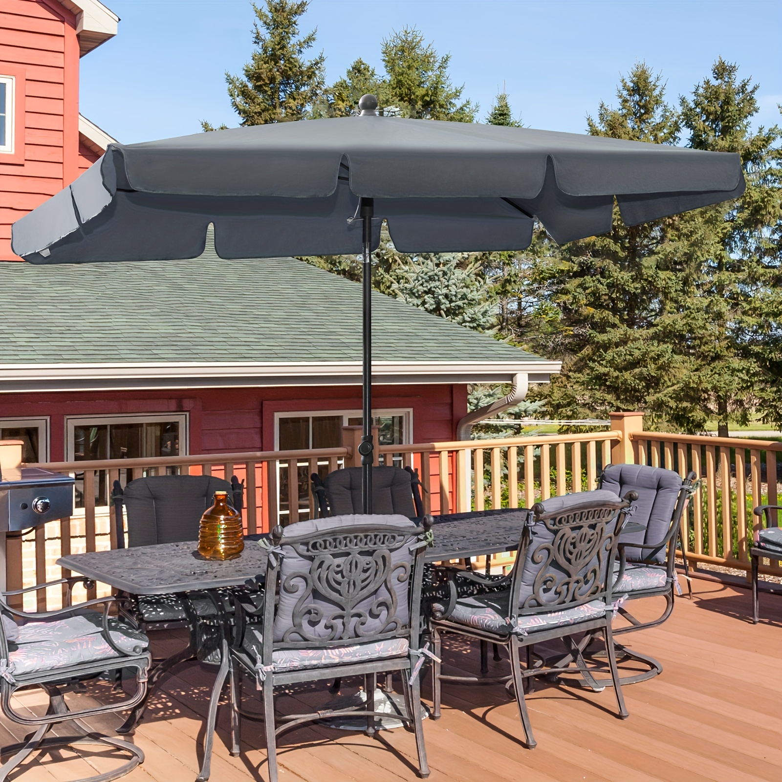 2x1, 25m Garden Parasol, Patio Umbrella, Outdoor Parasol, Button Tilt Foldable Market Umbrella For Backyard, Poolside, Lawn And Garden, Sun Protection, 180g/m²