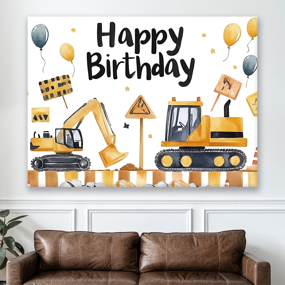 Bau-Hintergrund Banner 110 X 180 Cm – Geburtstagsdeko Für Jungen, Mit Baufahrzeugen
