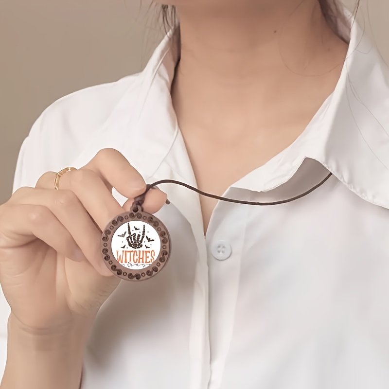 Halloween Witch Wooden Necklace, Fun Fashion Accessory