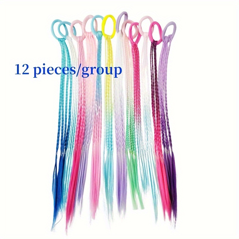 Sets/sets Braided Wig Ponytail Colorful Pigtails 16 Inches Rubber Braids Gradient Color Party Hair Accessories Colorful Ladies Daily Casual Wig Pigtails