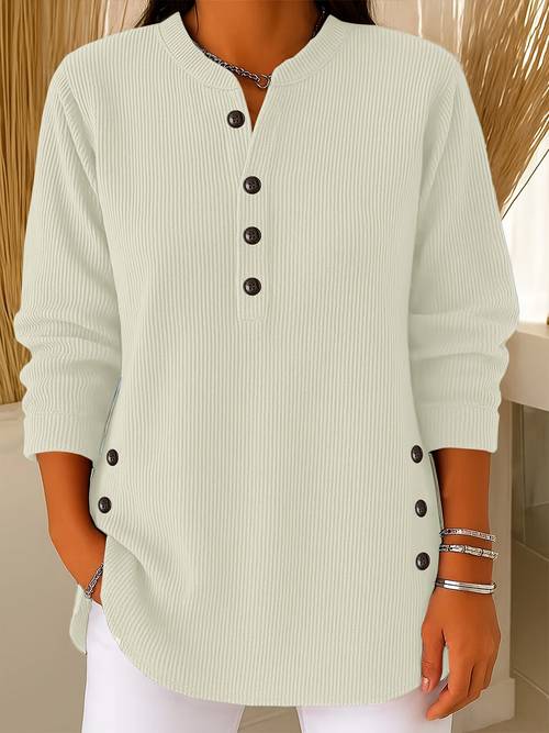 plus size plus size womens plus size corduroy solid round neck long sleeve casual loose button decorated top t shirt