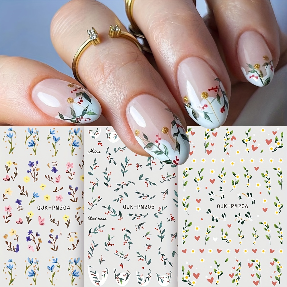 

blossom Beauty" 6-piece Summer Floral Nail Art Stickers Set - Self-adhesive, Sparkle Finish Acrylic Decals For Women & Girls, Easy Apply & Disposable