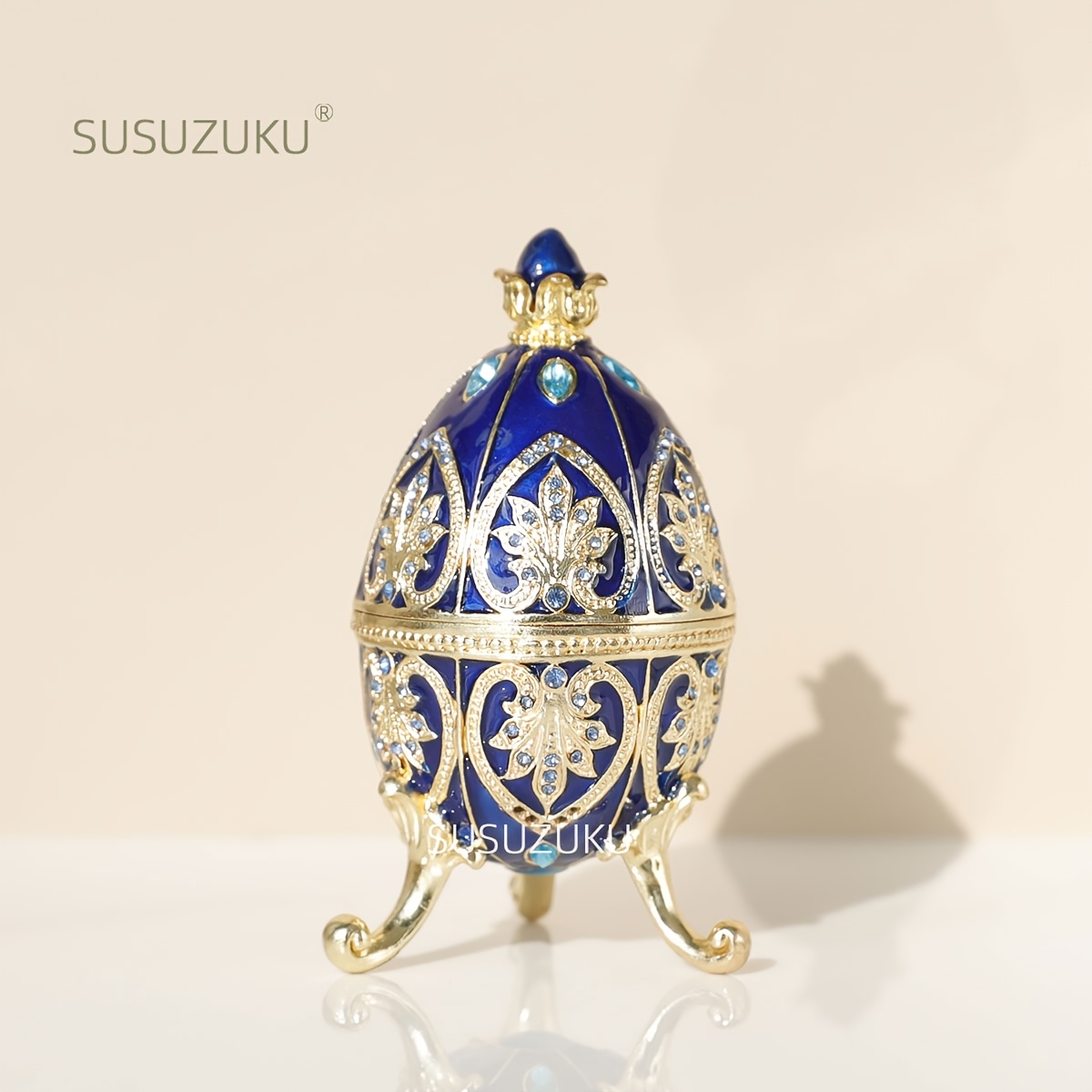 TEMU 1pc Vintage Trinket Box With Hinged Egg Enameled Jewelry Box Classic Ornaments Metal Craft Gift For Home Decor