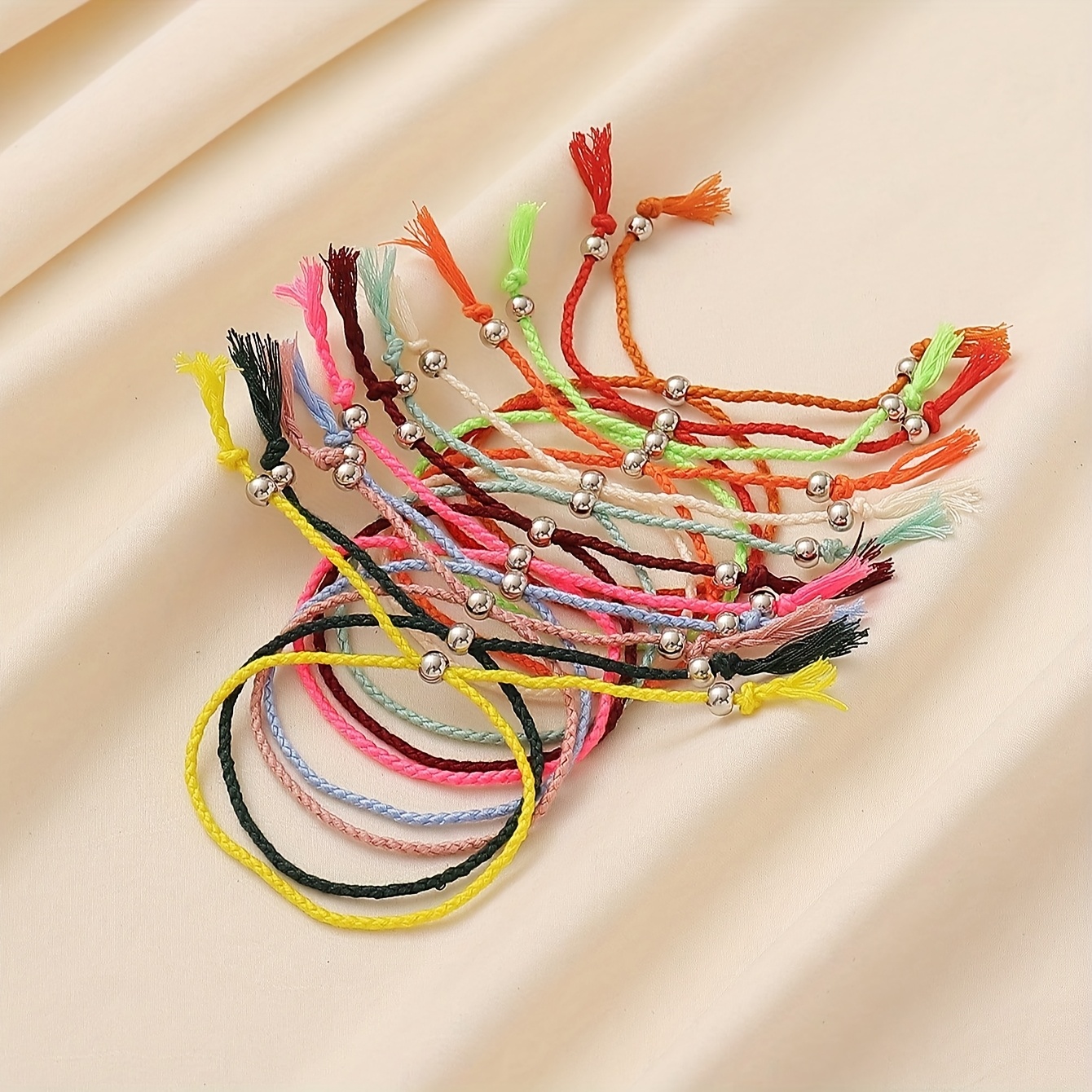 12pcs Boho Colorful Beaded Natural Stone Drawstring Bracelet Set