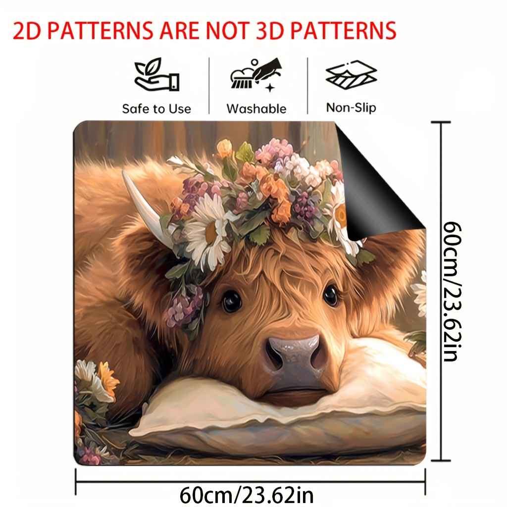 TEMU 1pc, 2d Flat Printed Stove Cover Mat For Protection, Featuring A Rustic Farmhouse Highland Cow And , Suitable For Use As An Oven Mat Or Washing
