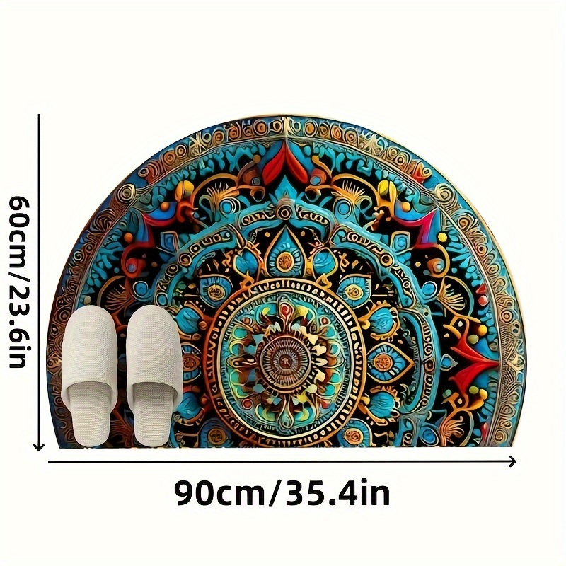 TEMU A Bohemian-style Mandala Semicircular Mat, Featuring Strong Anti-slip And Water-absorbent , Suitable For , Living Rooms, Kitchens, And More - Easy To Care For And Machine Washable