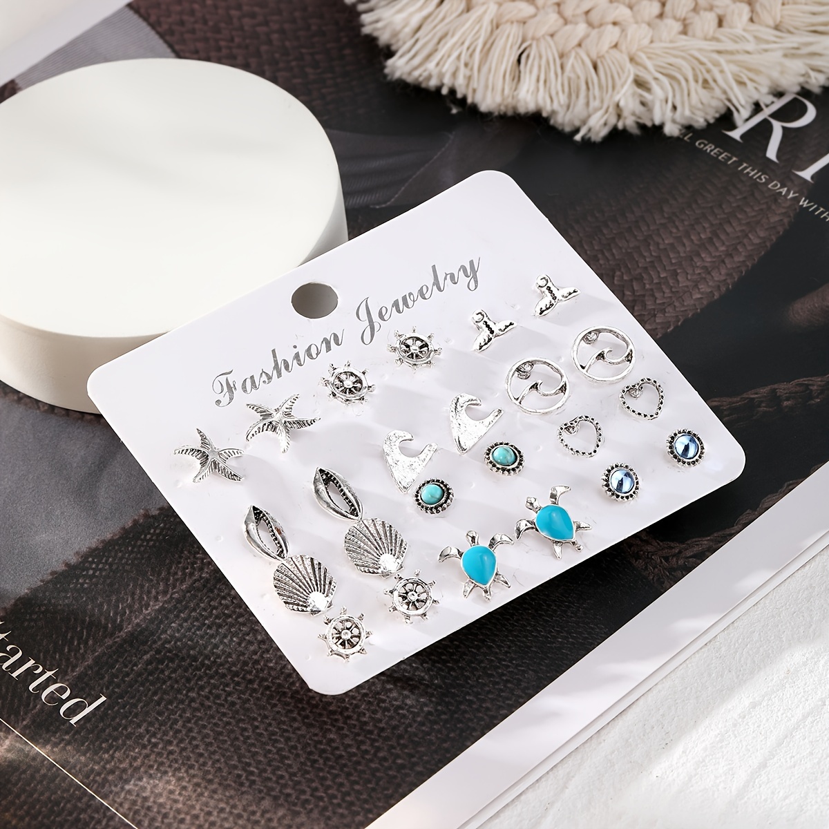 TEMU 12 Pairs Of Silvery Metal Starfish Shell Turtle Earrings, Stylish And Unique For Summer Vacations