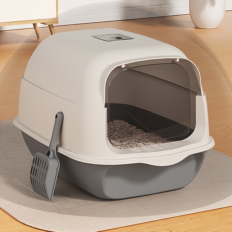 

Odor-control Cat Litter Box With Scoop, Enclosed Anti-splash Kitty Litter Pan, Small, Silicone & Pp Rectangle Cat Toilet