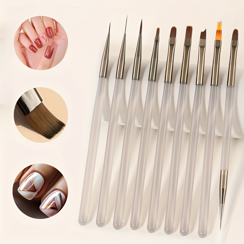 

9pcs Premium Translucent Grey Handles Nail Brushes- And Drafting Pens With Synthetic For Nail Design