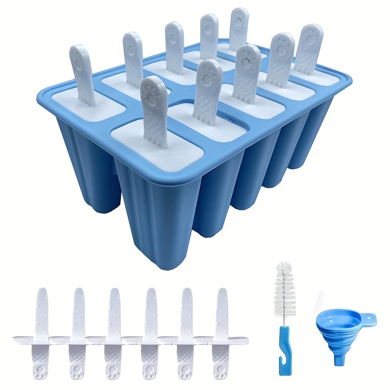 Image of 12- Silicone Molds, & With Reusable Sticks, Funnel & Cleaning Brush – Perfect For Homemade Ice Pops, & Party Treats