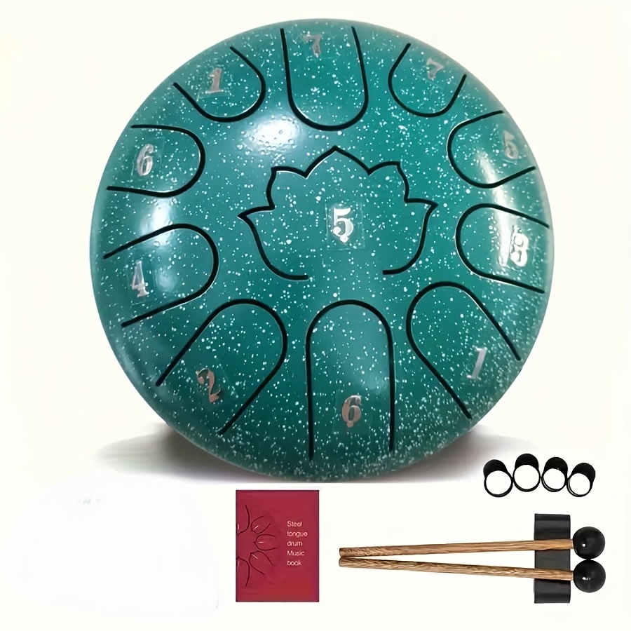 A 6-inch 11-tone Steel Tongue Drum Set With Tote Bag, Sheet Music, Drumsticks, Drumstick Holder, And Finger Cots, Suitable For Camping, Meditation, And Yoga, Holiday Gifts, Applicable Age Group 14+