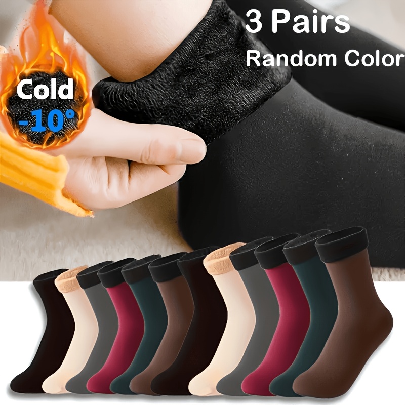 TEMU Lot de 3 paires de chaussettes thermiques doublées pour femme, aléatoires - Épaissies pour l'hiver, -froid, résistent à des températures jusqu'à