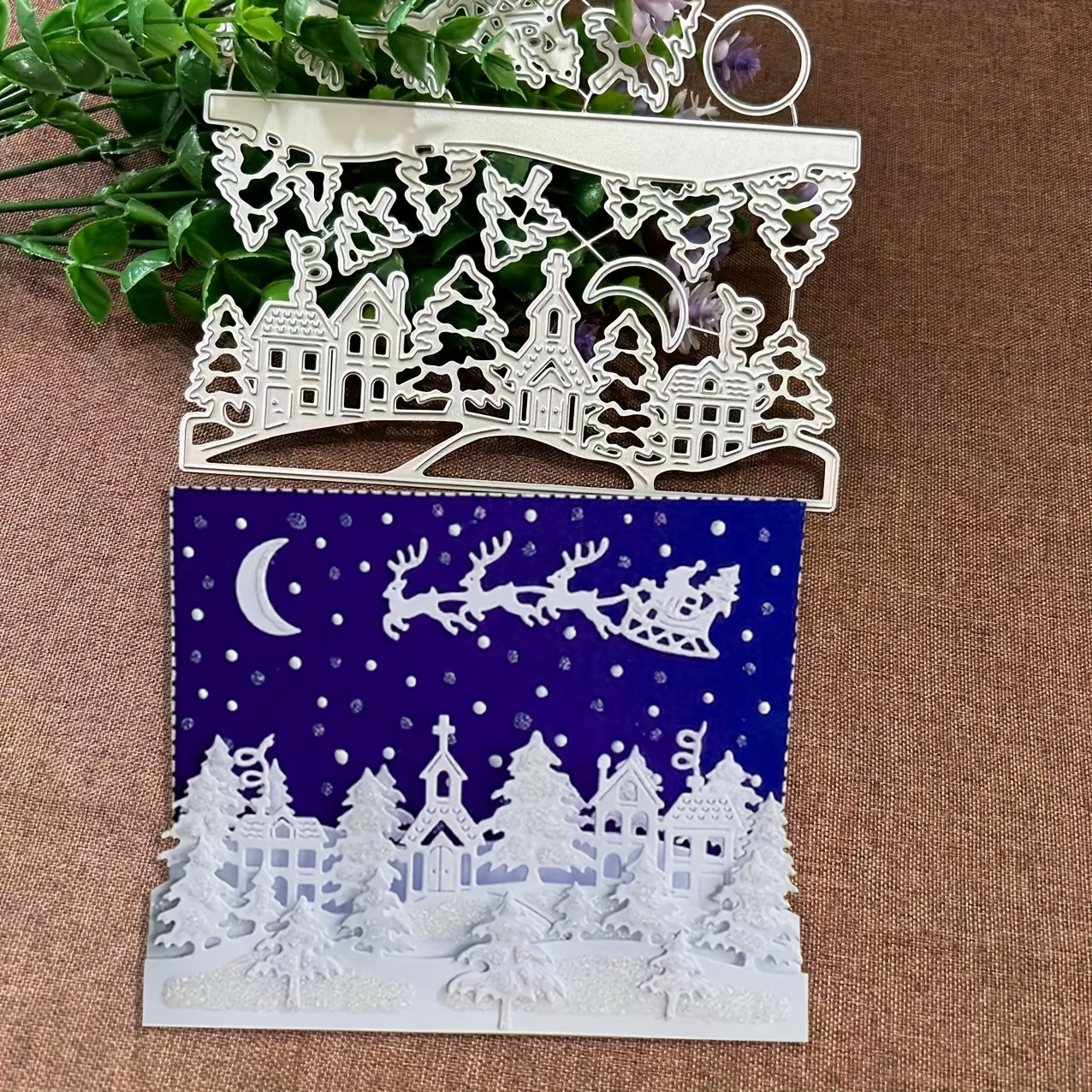 TEMU Christmas Set, Christmas Tree, Santa Claus And Elk, House, Moon Metal Cutting Dies, Diy Scrapbooking Embossing Stencil, Handmade Greeting Card
