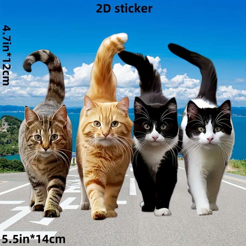 4-pack Cute Cat Vinyl Stickers, Waterproof Pvc Decals For Car/bumper/toilet/wall, & Decorative Enhancements, Adhesive Laptop/truck/motorcycle Charms