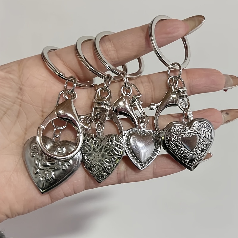 

4pcs Heart-shaped Set, & Love Themed Metal Keyrings, Handmade Y2k Fairy Small Box Keyring Gift, With And Split Ring Closure For Valentine's Day