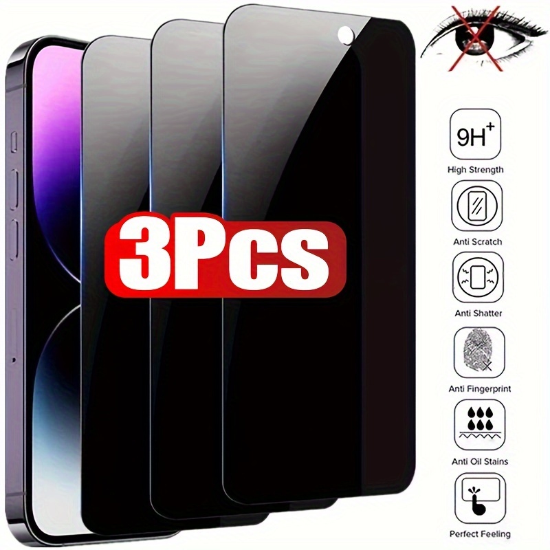 

3-pack Glossy Anti-spy Glass Screen Protector For Iphone 11/12/13/14/15 Pro Max/x/xs/xr/xs Max, High Strength, Anti-scratch, Anti-fingerprint, Oil Stain Resistant, Feel