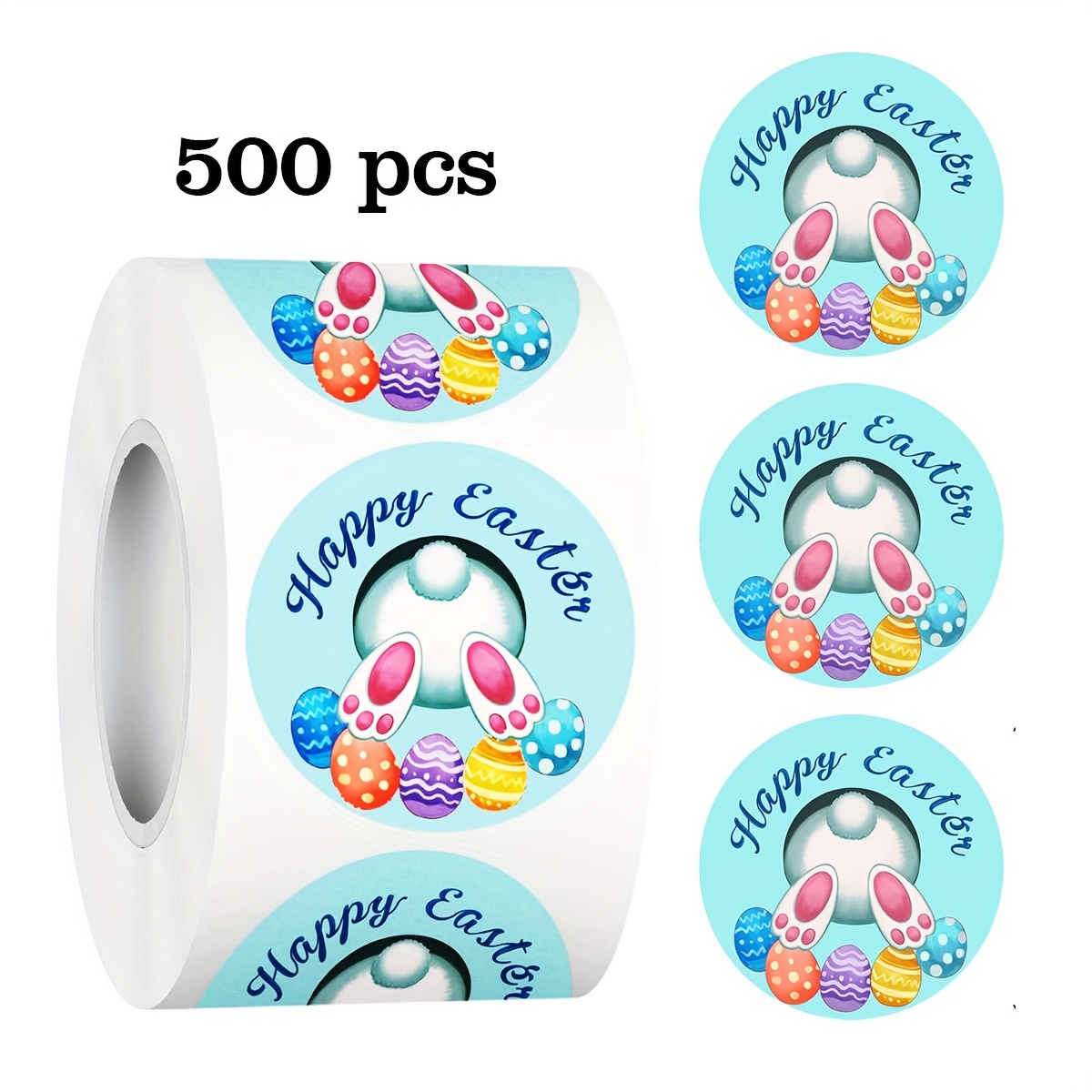 

500 Stickers/roll Cute Holiday Self-adhesive Sticker Roll Easter Egg Rabbit Happy Diy Decoration Suitable For Baking Card Gift Packaging Envelope Craft Making Pvc Waterproof Non-adhesive