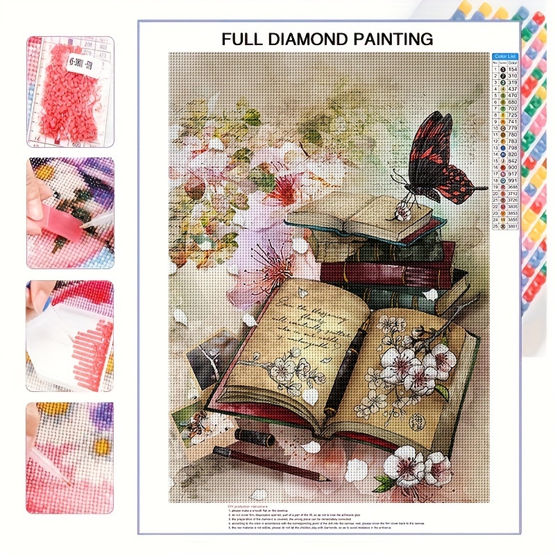 

Kit de peinture diamant 5D de 30x40 cm / 11,81x15,75 pouces avec diamant rond, motif papillon dans le livre, adapté pour les adultes, les débutants, la décoration murale familiale, cadeau fait main
