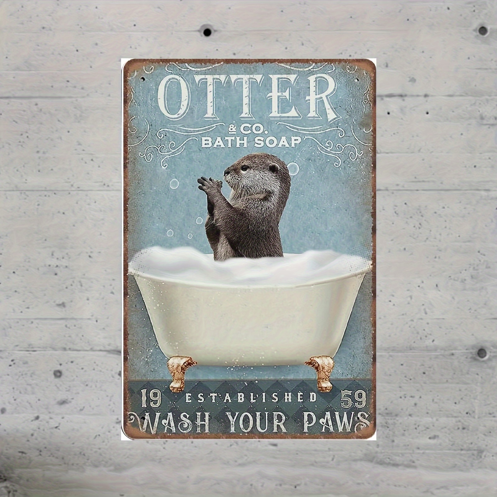 

1pc, Otter Sign, 20x30 Inches, Metal Tin Wall Art, Vintage Funny Animal Poster, Home & Bathroom Decor, No Power Required, White/black/yellow/