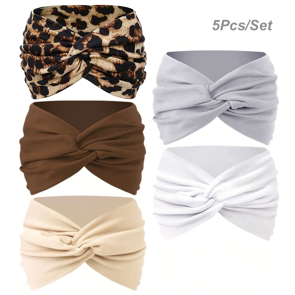 5pcs Women's Extra-Wide Crisscross Headbands, Solid Color Set