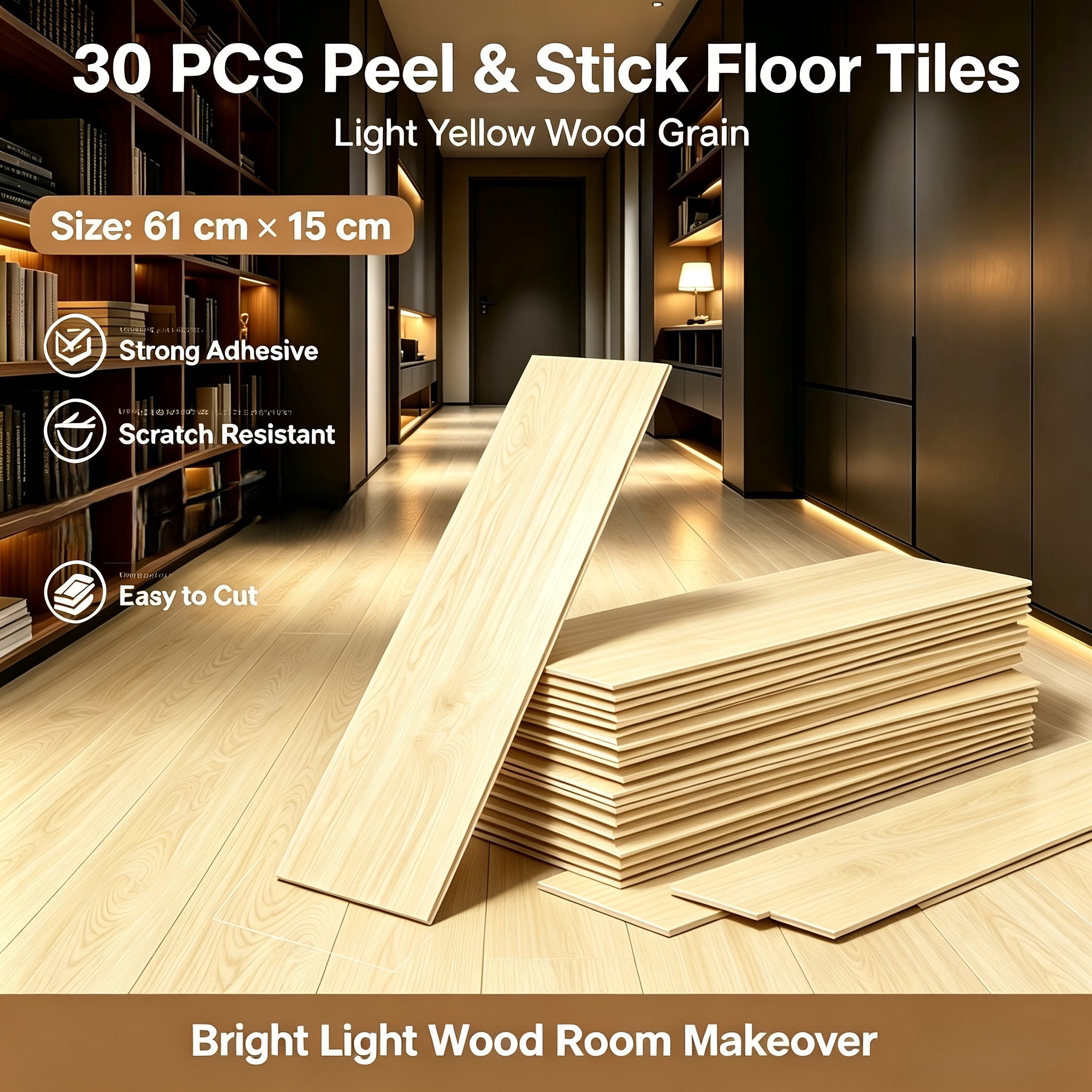 Image of 2.7m² Self-adhesive Wood-grain Floor Tiles With Wood Grain Design. Durable And Long-lasting, To Remove Or Use Glue. To Install. 4 Styles For