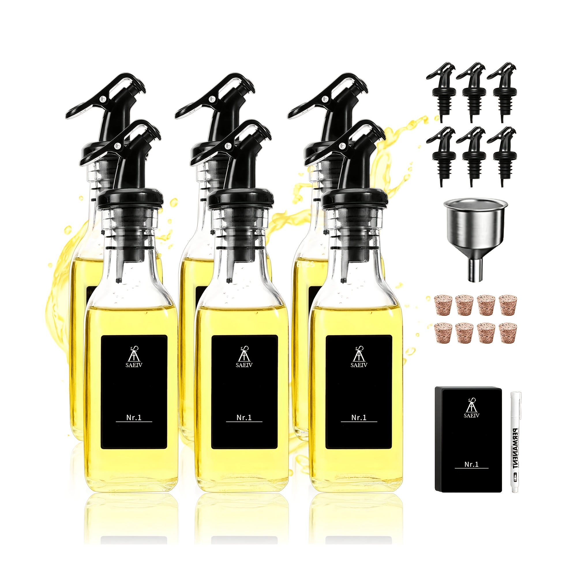 TEMU Distributeur d'huile et de vinaigre compact et avec un flacon d'huile en verre de 160 ml dans un ensemble de 6/12 pièces, équipé d'une embout à