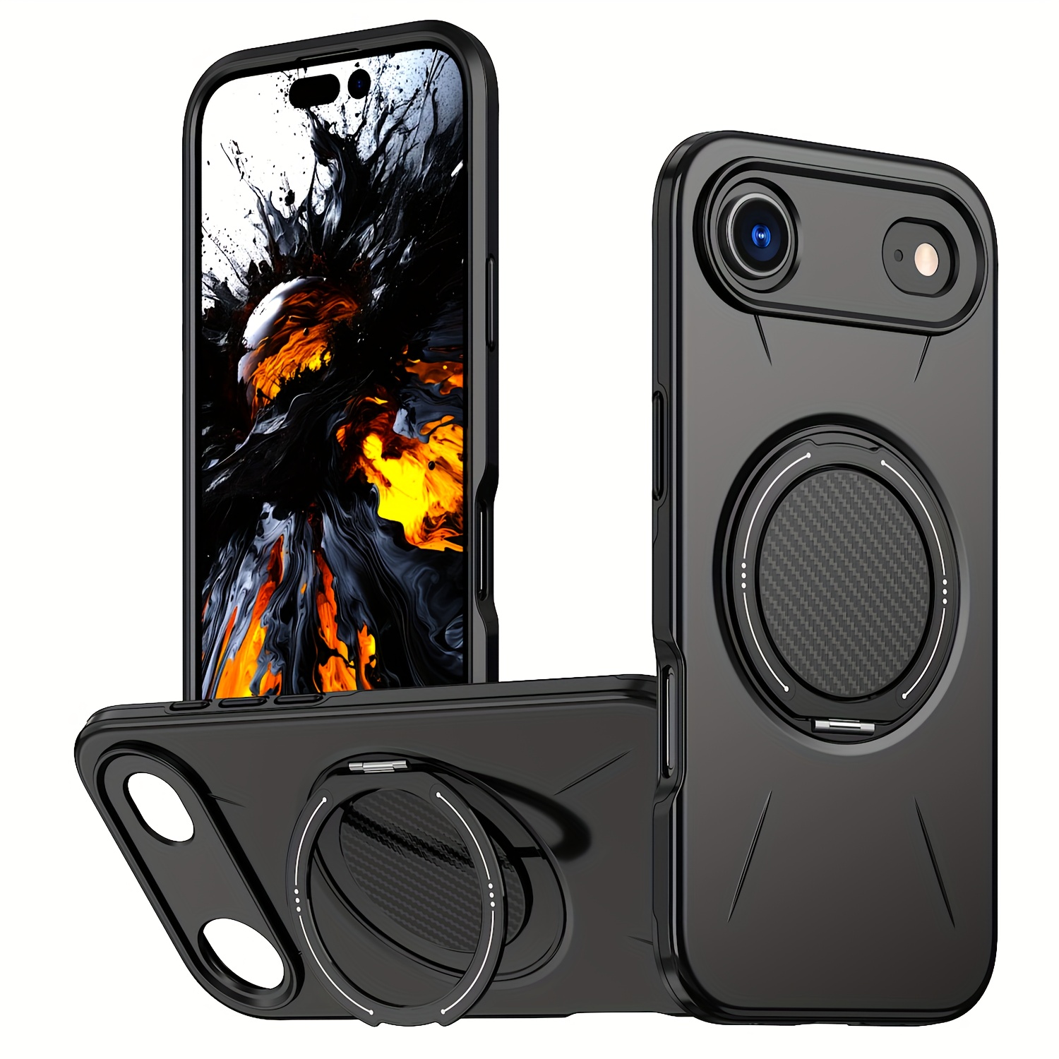 TEMU Phone Case - Shockproof Matte Rotating Stand Phone Case Is Suitable For Iphone 17, 17 Pro, 17 Air, And 17 Pro Max. It Features A 360Â° Rotating