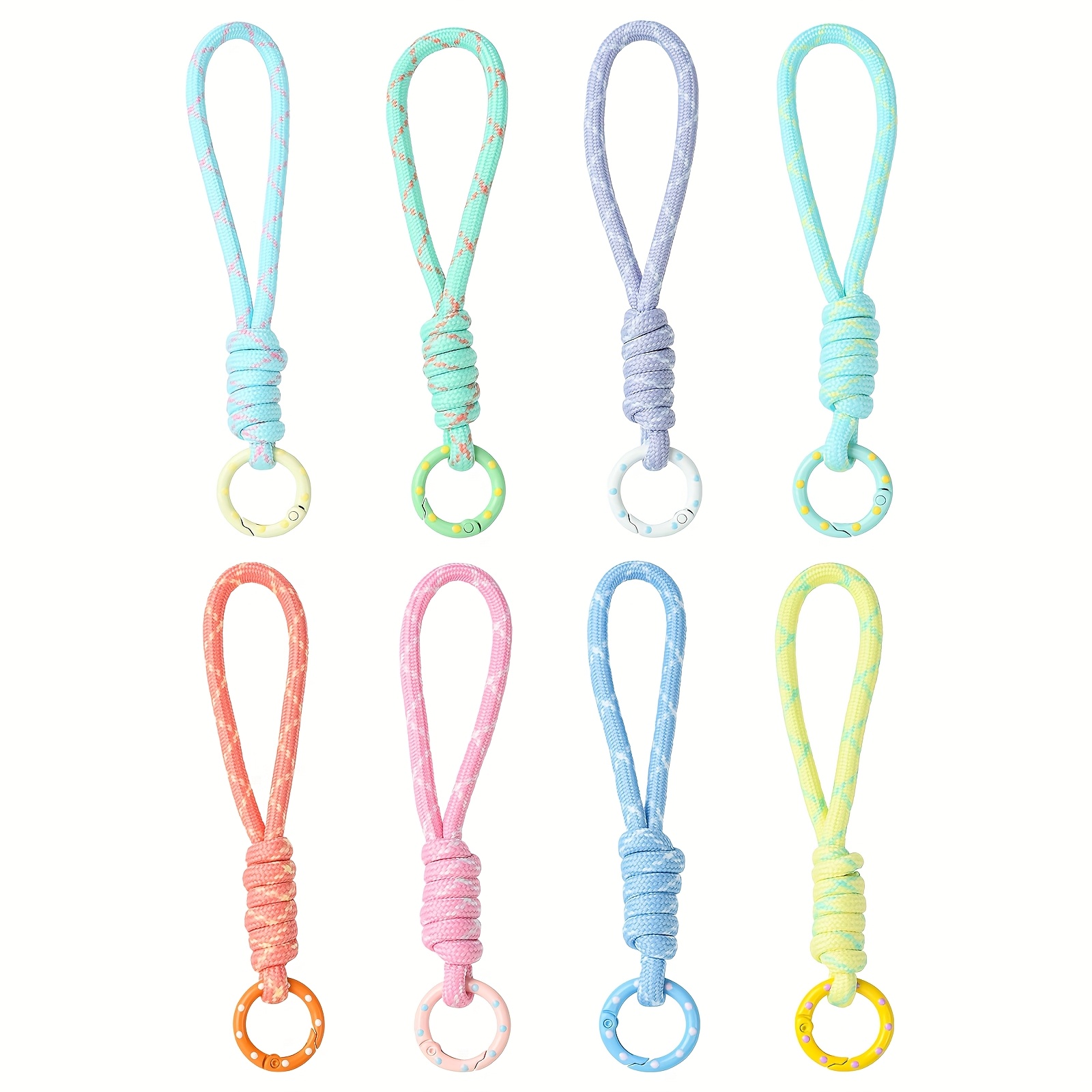 8pcs Color- Braided Phone Lanyard Keychain - Pastel Gradient Detachable Anti-loss Rope For Keys, Phone Case Decoration, Durable Weaving Design, Phone Chain Strap, Handcrafted Look