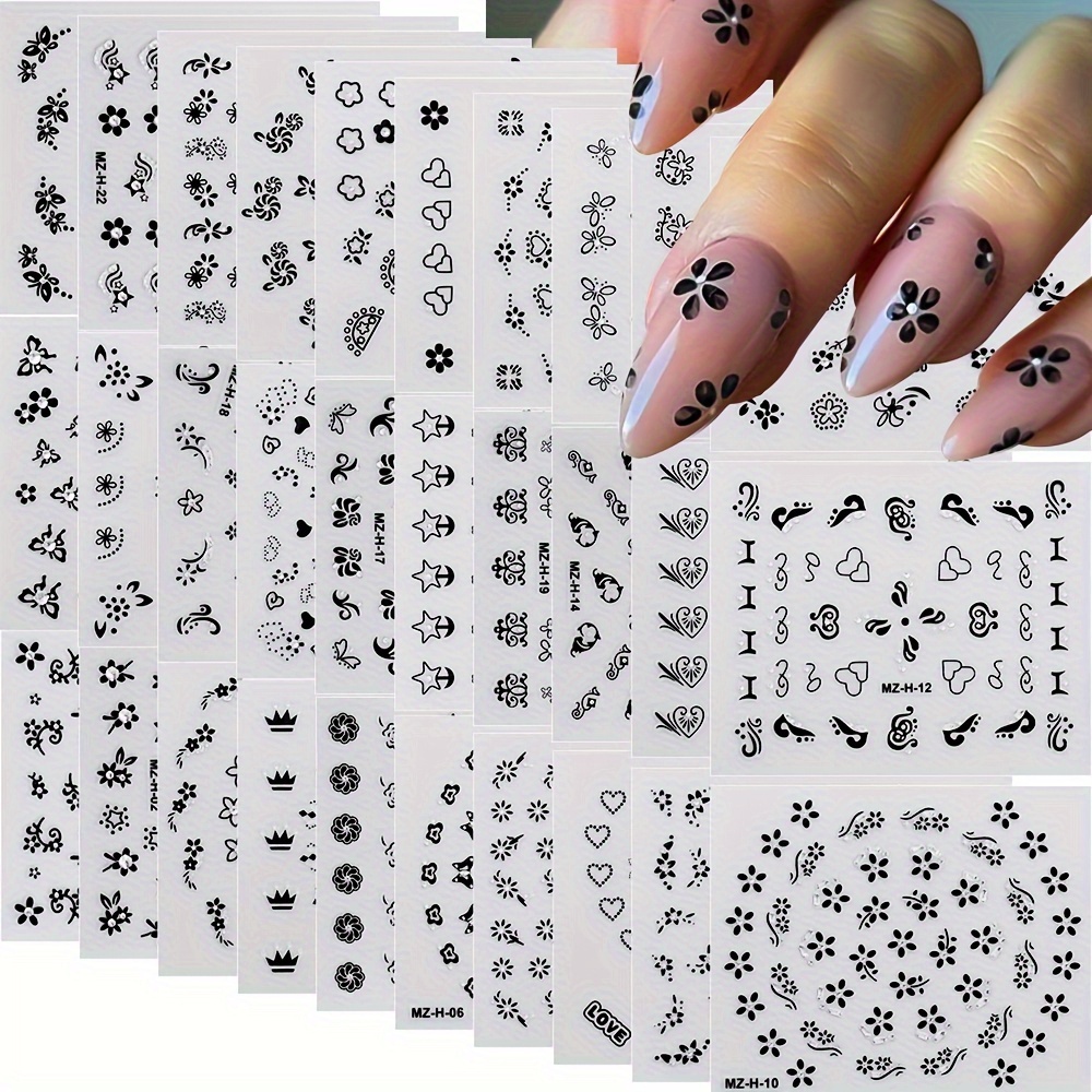 

Nail Stickers - Self-adhesive Floral & Art Decals, Shimmer , Glitter , Plastic Daisy & Heart Designs For Nail Decoration, Single Use, Unscented, Irregular Shape - Ideal For Women' & Beauty