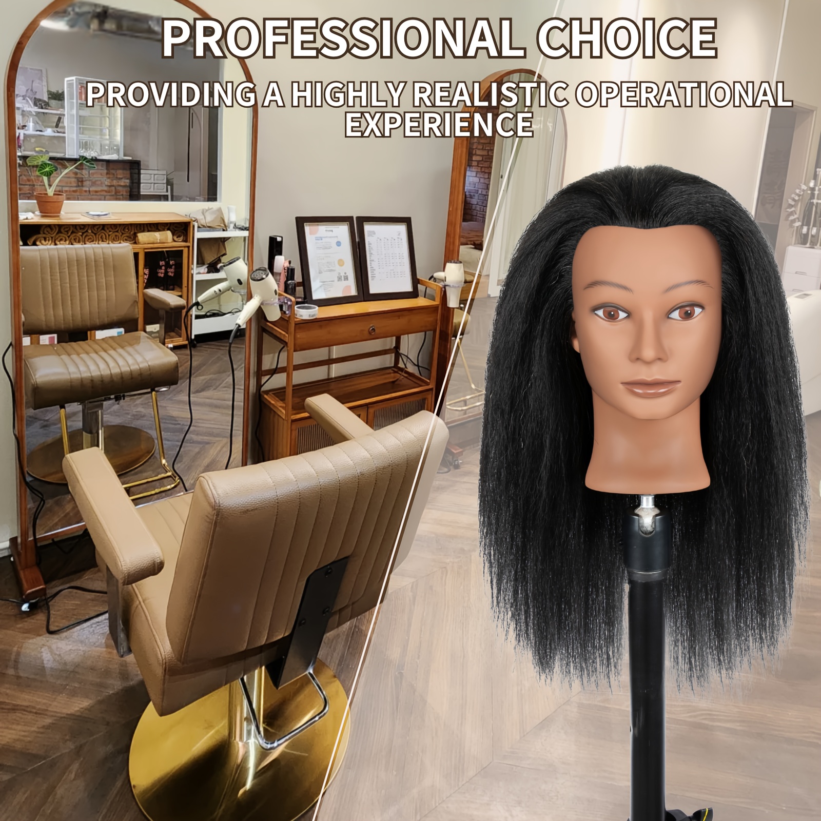 TEMU Training Head 20-22" Female Hair Mannequin Head Hair Styling Cosmetology Mannequin Head Doll Head For Hairdresser With Free Clamp For Valentine's Day Mother's Season